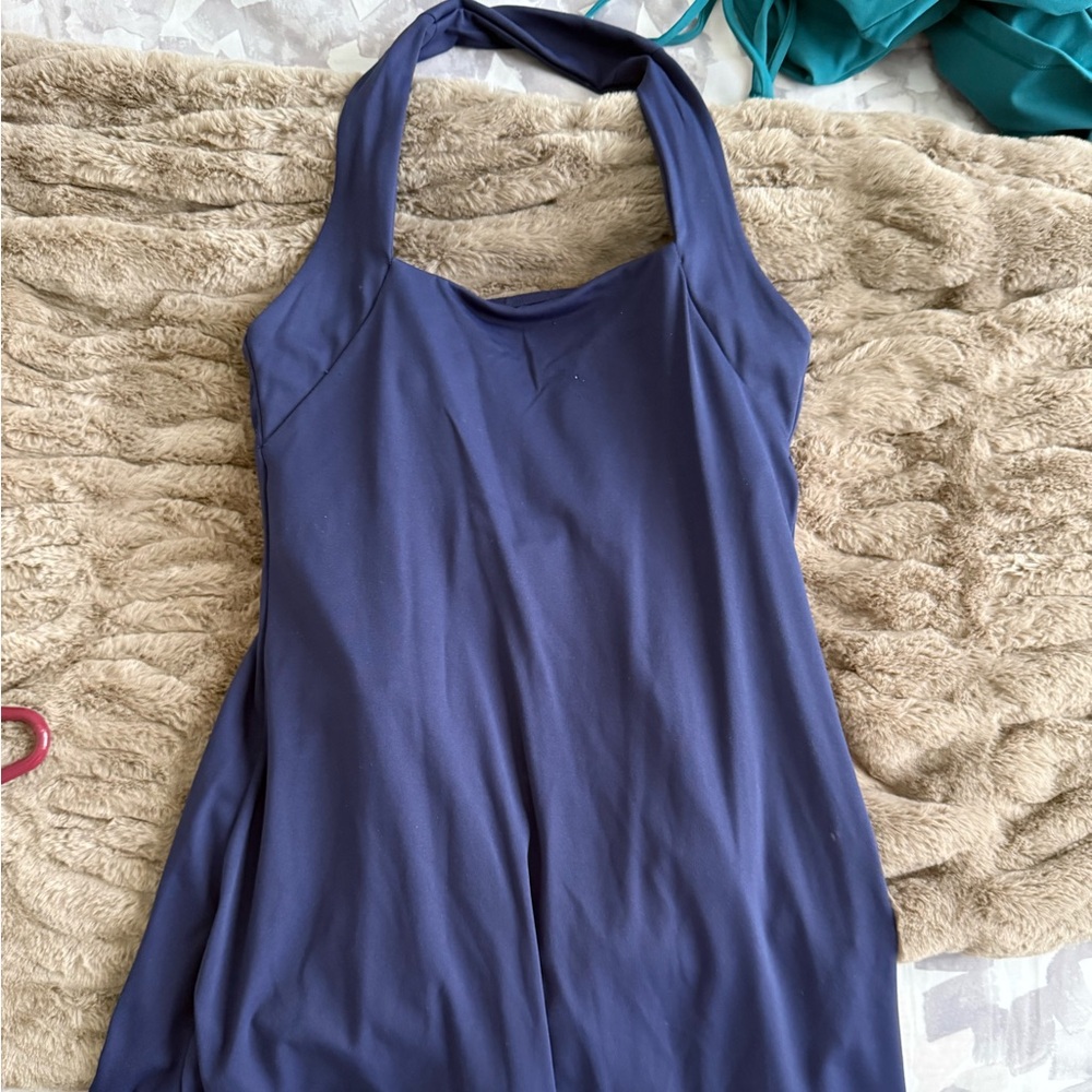 Women's Blue Halter Workout Dress